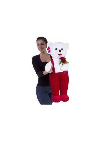 Selay Pelüş 80 Cm Tulumlu Çiçek Tutan Ayı Peluş Ayakta Duran Ayı