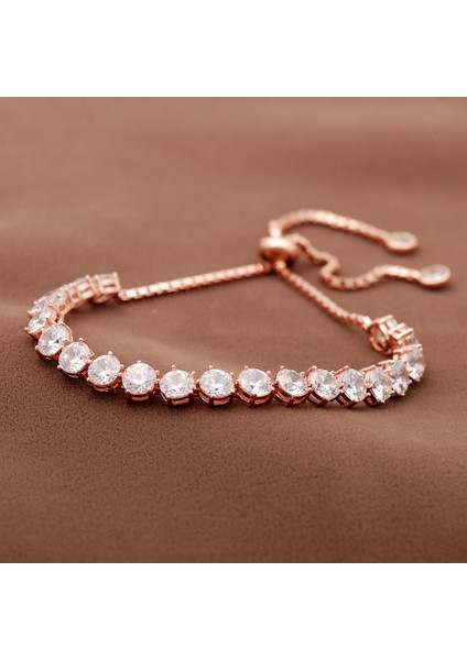 Zirkon Taşlı Su Yolu Rose Gümüş Bileklik 1729