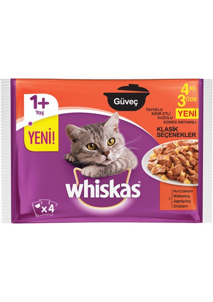 Pouch Güveç Klasik Seçenekler Kedi Yaş Maması 4 Adet x 85 Gr