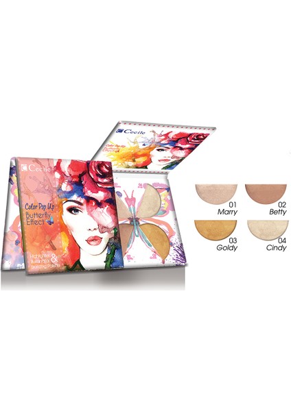 4 lü Aydınlatıcı Palet / Color Pop Up Butterfly Effect Illuminator&Highlighter&Bronzing Palette