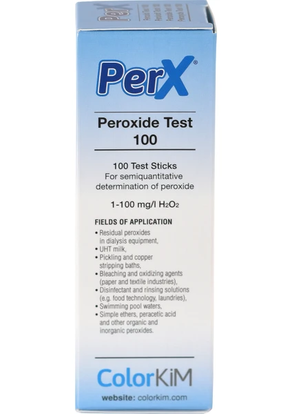 Yerli, PERX - Hidrojen Peroksit Test 100 Çubukları / 100 adet / Hidrojen Peroksit kalıntısını tespit etmek kolay!