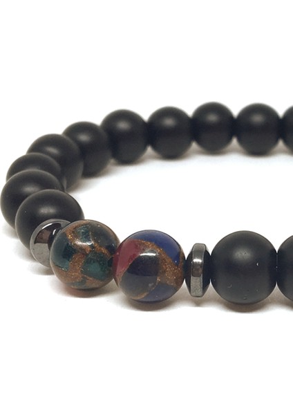 Marine Kuvars ve Mat Oniks Taşlı Bileklik