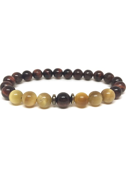 Sarı ve Kırmızı Kaplan Gözü Taşlı Bileklik