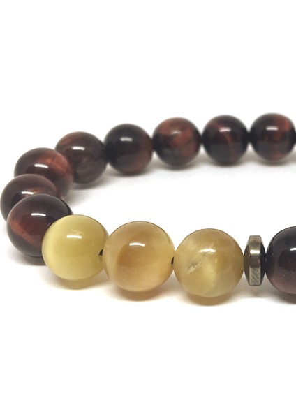 Sarı ve Kırmızı Kaplan Gözü Taşlı Bileklik fiyatları