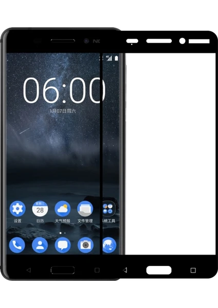 Nokia 6 Çerçeveli Tempered Glass Cam Ekran Koruyucu Siyah