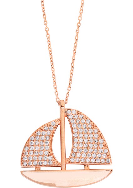 Ufka Yolculuk Yelkenli Rose Renk Gümüş Kolye - Gms113