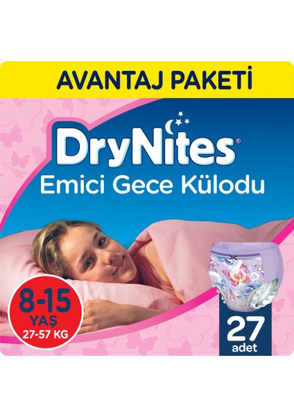 Huggies DryNites Kız Emici Gece Külodu 8-15 Yaş 27 Adet