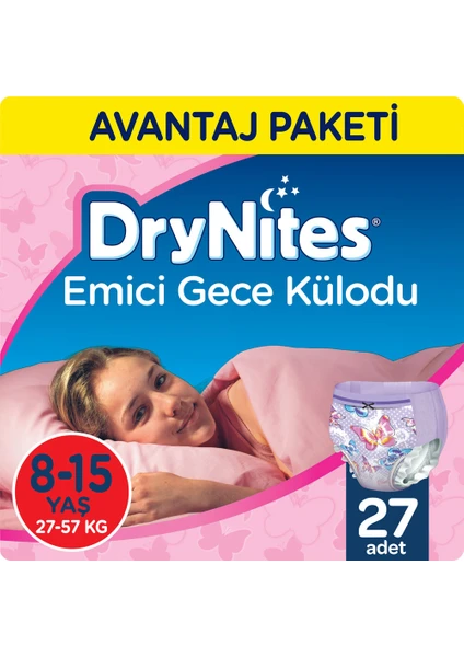 Huggies DryNites Kız Emici Gece Külodu 8-15 Yaş 27 Adet