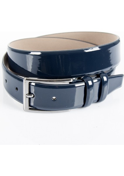 Lacivert Klasik 3,5 cm Suni Deri Erkek Rugan Kemer 1701351