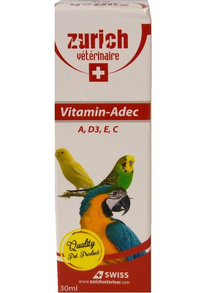 Zurich Kuş Vitamini A, D3, E, C Vitaminleri 30 Ml