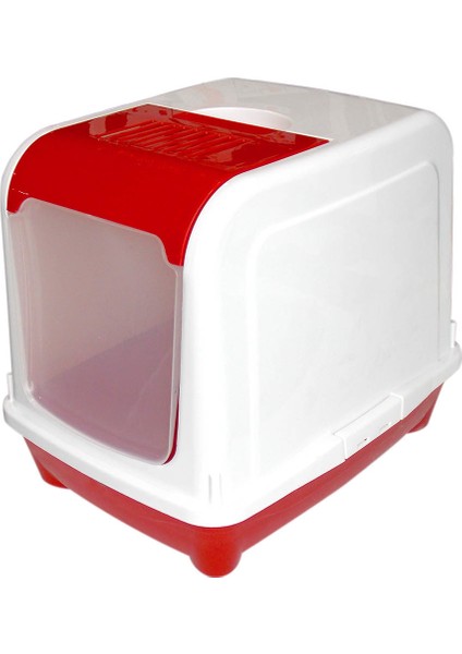 Kapalı Çift Açılır Kedi Tuvaleti 50/38/42 Cm Kırmızı