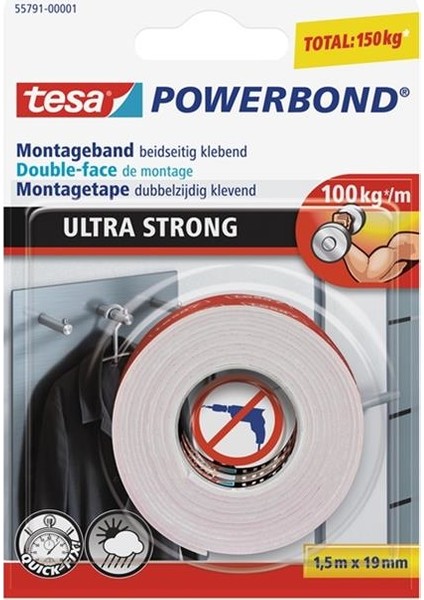 Köpük Montaj Bandı - Powerbond Ultra Güçlü    1.5m 19mm