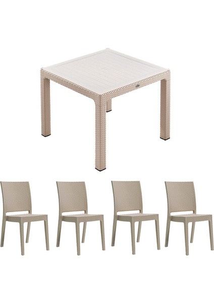 Novussi 90X90 Classi Rattan Masa(1) - Nice Rattan Koltuk(4) Bahçe Takımı