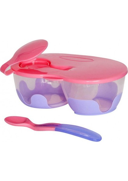 2 Bölmeli Tabak Kaşık Mama Seti Pembe