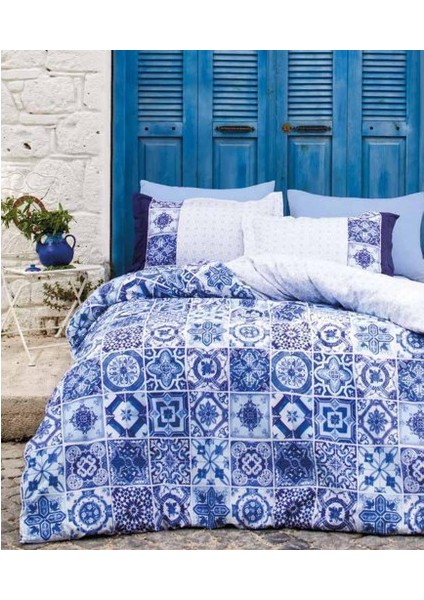 Nevresim Takımı Ranforce Çift Kişilik Mavi Ceremıca