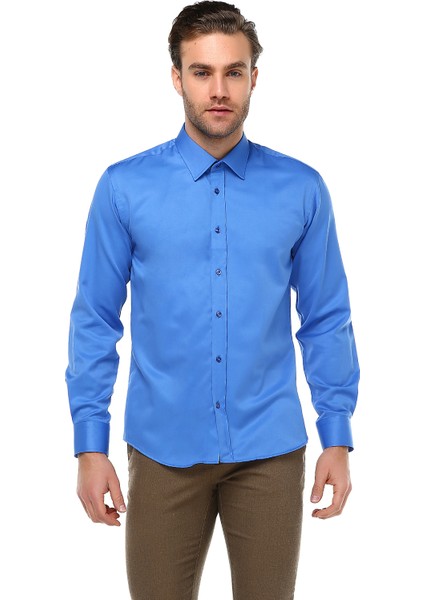Erkek Gömlek Slim Fit Kesim Uzun Kollu Pamuklu Gömlek