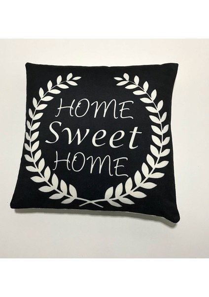 Nevresim Dünyası 3D Dijital Baskı Kırlent Kılıfı Home Sweet Home Black