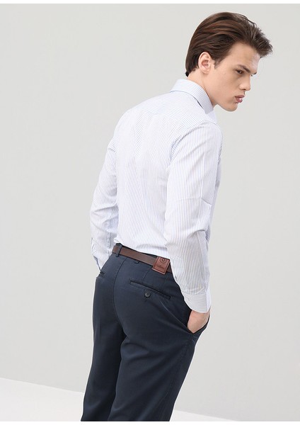 Erkek Mavi Çizgili Slim Fit Uzun Kol Gömlek fiyatları