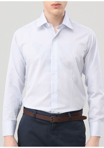 Erkek Mavi Çizgili Slim Fit Uzun Kol Gömlek modelleri