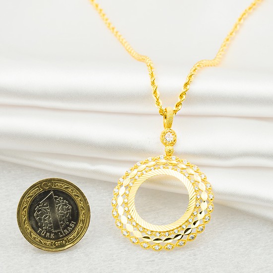 Bilezikci Taşlı Çerçeveli 14 Ayar Yarım Altın Kolye Fiyatı