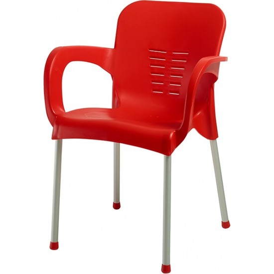 Plastico Aliminyum Ayaklı Plastik Kollu Sandalye Kırmızı