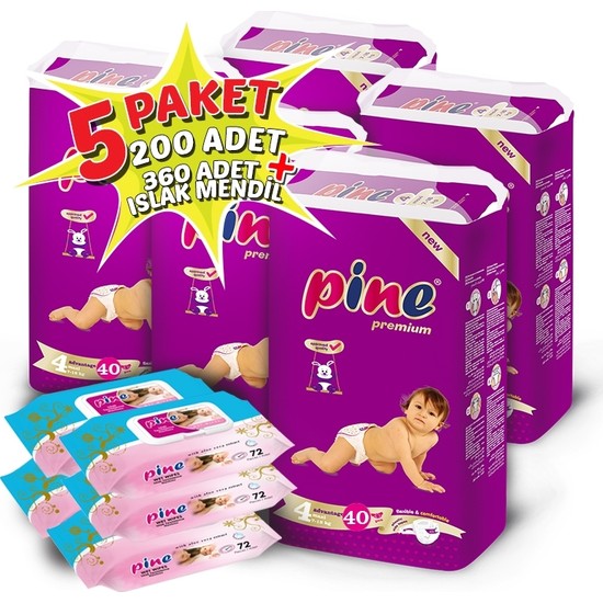 Pine Maxi (718 kg) 200 Adet Bebek Bezi + Islak Mendil Fiyatı Pine Maxi (718 kg) 200 Adet Bebek Bezi + Islak Mendil Fiyatı