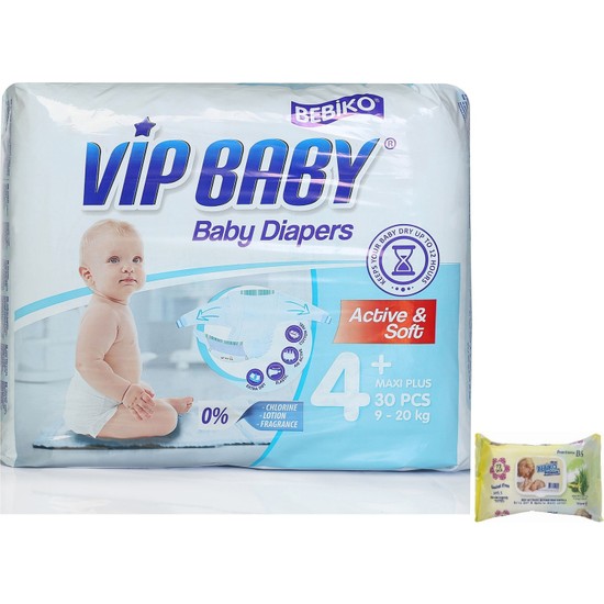 Vip Baby Active&Soft 4 Numara Maxi Plus 30 Adet Bebek Bezi