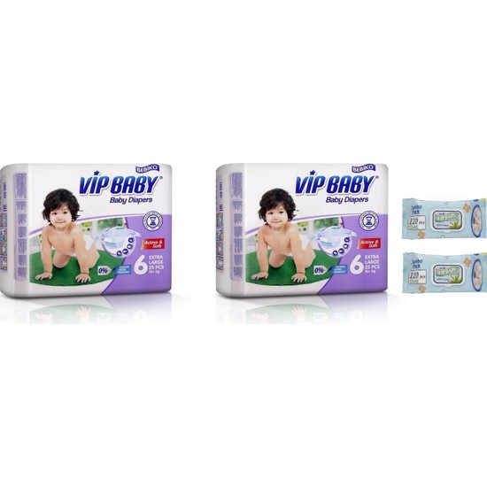 Vip Baby Active&Soft 6 Numara Extra Large 25 Adet 2li Set Bebek Bezi + Islak Mendil