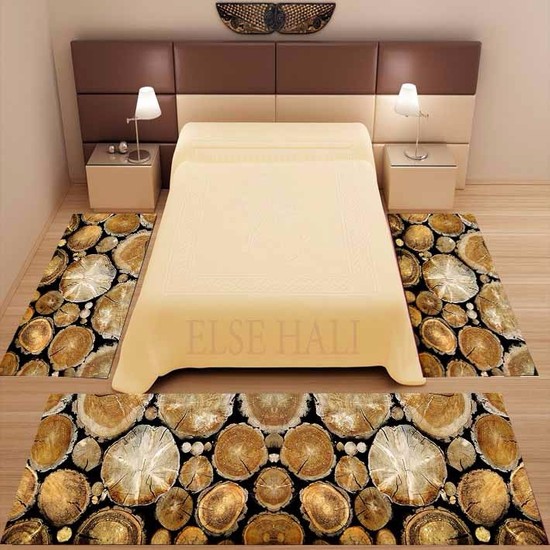 Else Odun Desenli 3D 3 Boyutlu Yatak Odası Halısı 3 Lü Seti Fiyatı
