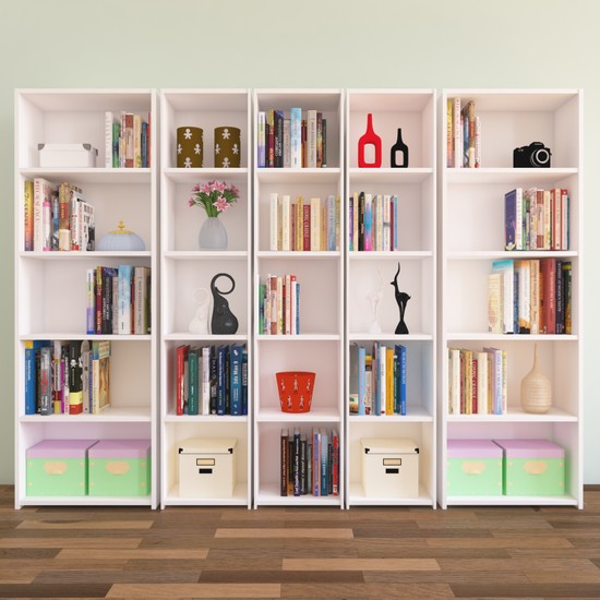 Nur Mobilya 5�li Kitaplık Arkalıklı Model Parlak Beyaz Fiyatı