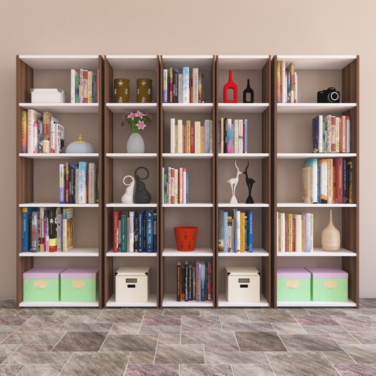 Nur Mobilya 5�li Kitaplık Arkalıksız Model CevizBeyaz Fiyatı