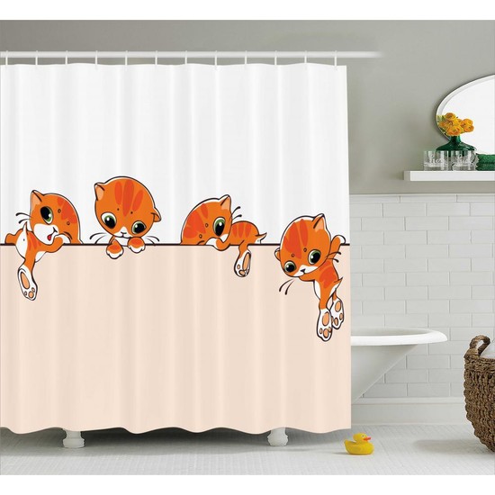 Orange Venue Sevimli Yavru Kedi Temalı Duş Perdesi Turuncu Fiyatı