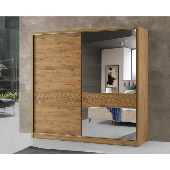 Yıldız Mobilya Duha Aynalı Sürgü Kapaklı Gardırop Ceviz Yıldız Mobilya Duha Aynalı Sürgü Kapaklı Gardırop Ceviz