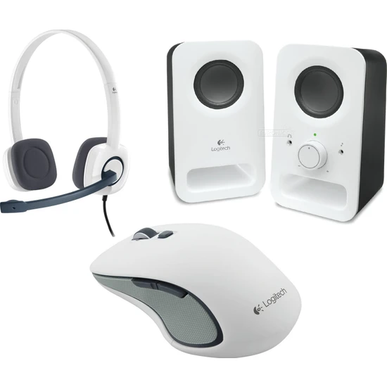Logitech Z150 2.0 Beyaz Speaker + Logitech M560 Kablosuz Beyaz Mouse + H150 Stereo Beyaz Headset