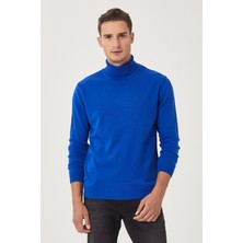 ALTINYILDIZ CLASSICS Erkek Saks Mavi Standart Fit Normal Kesim Tüylenme Yapmayan Tam Balıkçı Yaka Triko Kazak