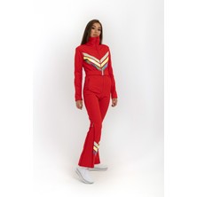 Elifim Moda Tasarım Neon Şeritli Kırmızı Kayak Tulumu