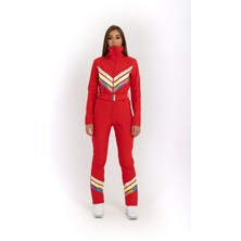 Elifim Moda Tasarım Neon Şeritli Kırmızı Kayak Tulumu