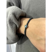 Padore Accessory Unisex - Çok Zarif Petrol Mavisi Doğal Taş Detaylı Ahşap Bileklik | Handmade