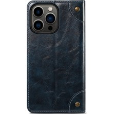 Suteni Apple iPhone 13 Pro Max Için 055 Serisi Çizilmeye Düşmeye Dayanıklı Pu Deri+Tpu Cüzdan Tasarımlı Standlı Telefon Kılıfı - Mavi (Yurt Dışından)