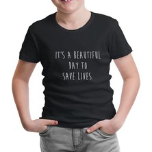 Lord T-Shirt Grey's Anatomy - Save Lives Siyah Çocuk Tshirt