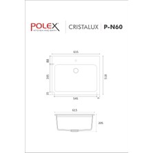 POLEX Cristalüx Granit Evye P-N60 Antrasit Tezgah Altı Ve Tezgah Üstü Kare Mutfak Evyesi 61,5x51,8cm