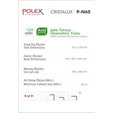 POLEX Cristalüx Granit Evye P-N60 Antrasit Tezgah Altı Ve Tezgah Üstü Kare Mutfak Evyesi 61,5x51,8cm