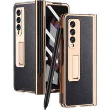 Hello-U Galaxy Z Fold3 5g Için Ekran Koruyuculu Kalem Bölmeli Pu Deri Kaplamalı Tpu + Pc Telefon Kılıfı - Siyah (Yurt Dışından)