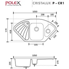 POLEX Cristalüx Granit Evye P-CR1 Siyah Tezgah Altı Ve Tezgah Üstü Mutfak Evyesi 104,5x57cm