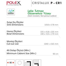 POLEX Cristalüx Granit Evye P-CR1 Siyah Tezgah Altı Ve Tezgah Üstü Mutfak Evyesi 104,5x57cm