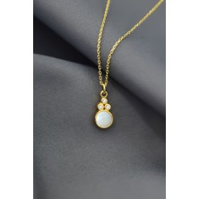 Papatya Silver 925 Ayar Gümüş Gold Kaplama Beyaz Opal Taşlı Yuvarlak Kolye
