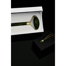 Papatya Silver 925 Ayar Gümüş Gold Kaplama Yeşim Taşlı Ananas Kolye Yeşim Taşı Çift Taraflı Yüz Masaj Aleti Hediye