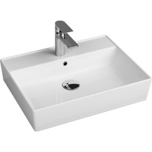 Aqua Bagno  Plan  Seramik Kare Çanak Lavabo ,60 x 45 Cm. Beyaz