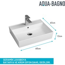 Aqua Bagno  Plan  Seramik Kare Çanak Lavabo ,60 x 45 Cm. Beyaz