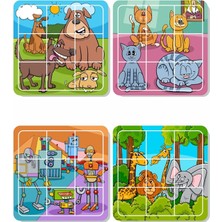 Lipyos Kedi, Köpek, Sevimli Hayvanlar ve Robotlar 9 Parça 4'lü Yapboz Ilk Puzzle, Kolay Puzzle 9PUZZ1658